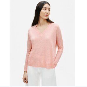 NEW Eileen Fisher 100% Organic Linen Melange V Neck Boxy Sweater in Peach Sz. L